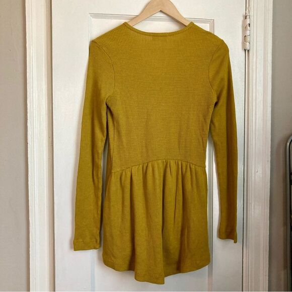 Anthropologie t.la Waffle Knit Long Sleeve Mustard Yellow Tunic Top XS NWOT - Picture 3 of 5
